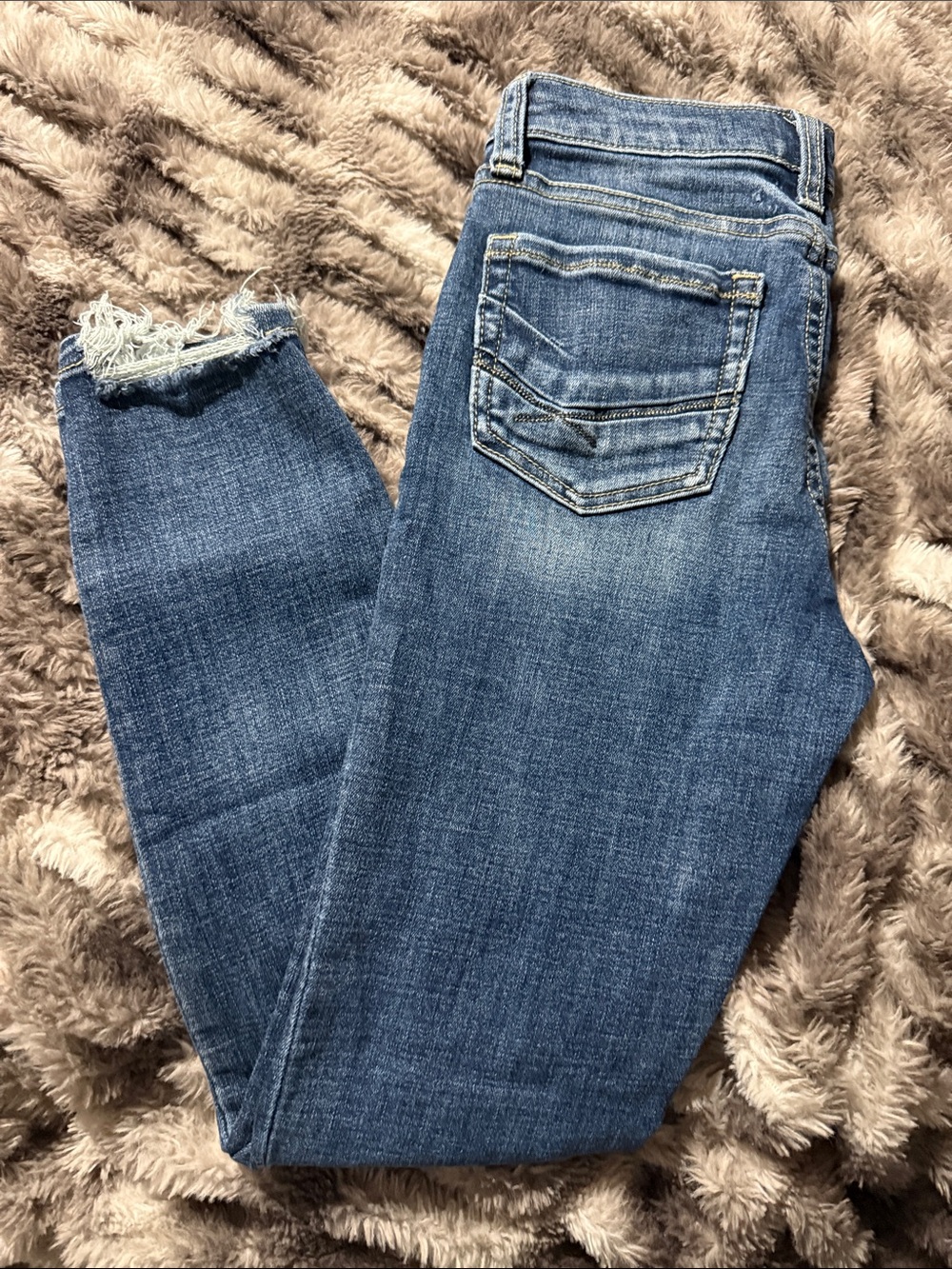 BKE Girls Blue Distressed Hem Denim Jeans